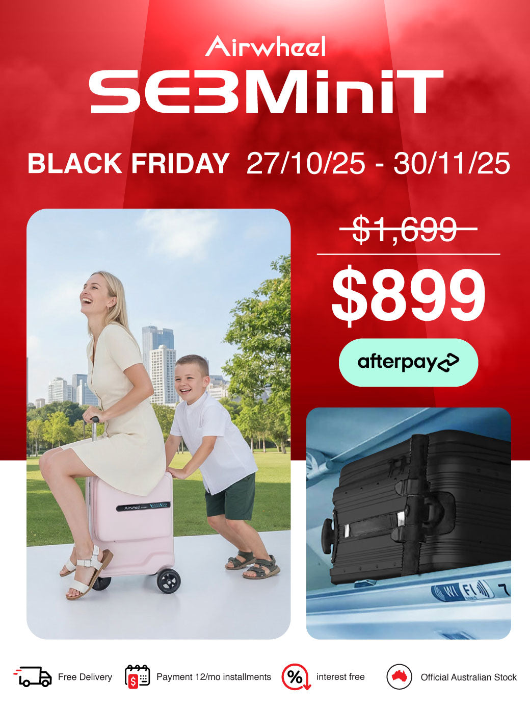 Airwheel SE3MiniT | Electric Rideable Smart Suitcase | 20-Inch with 26L Capacity