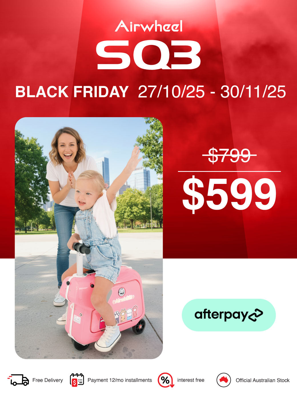 Airwheel SQ3 | Electric Rideable Smart Suitcase for Kids | 20-Inch with 15L Capacity