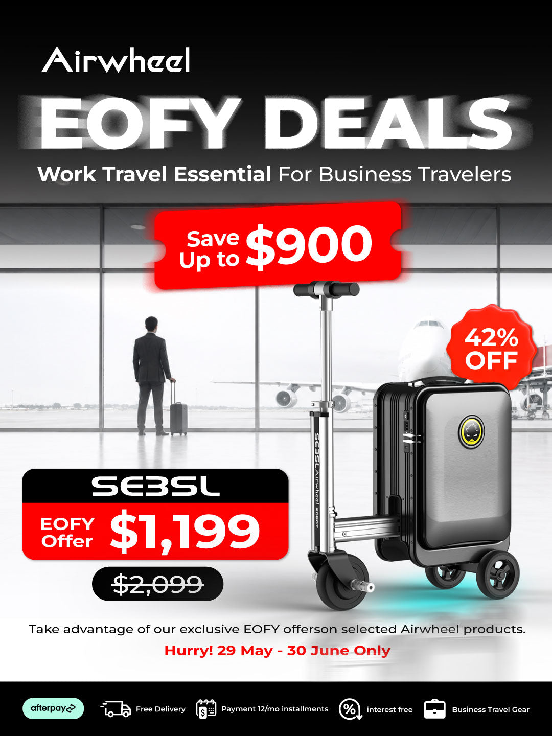 Airwheel SE3SL | Lighter Electric Rideable Smart Suitcase | 20-Inch with 20L Capacity