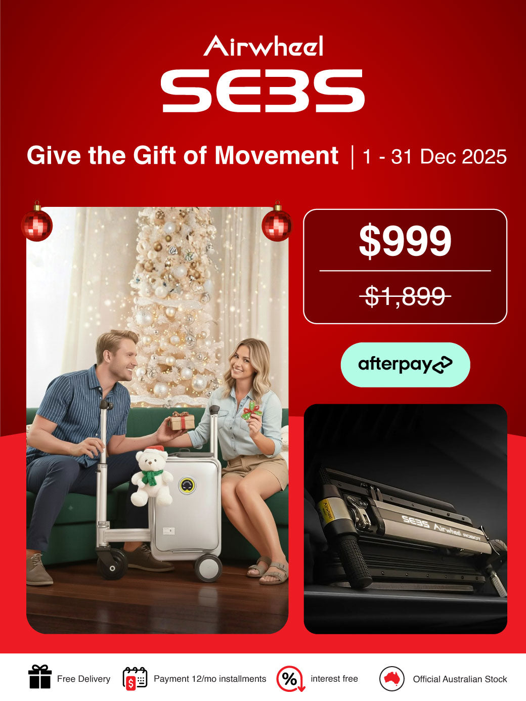 Airwheel SE3S | Electric Rideable Smart Suitcase | 20-Inch with 20L Capacity