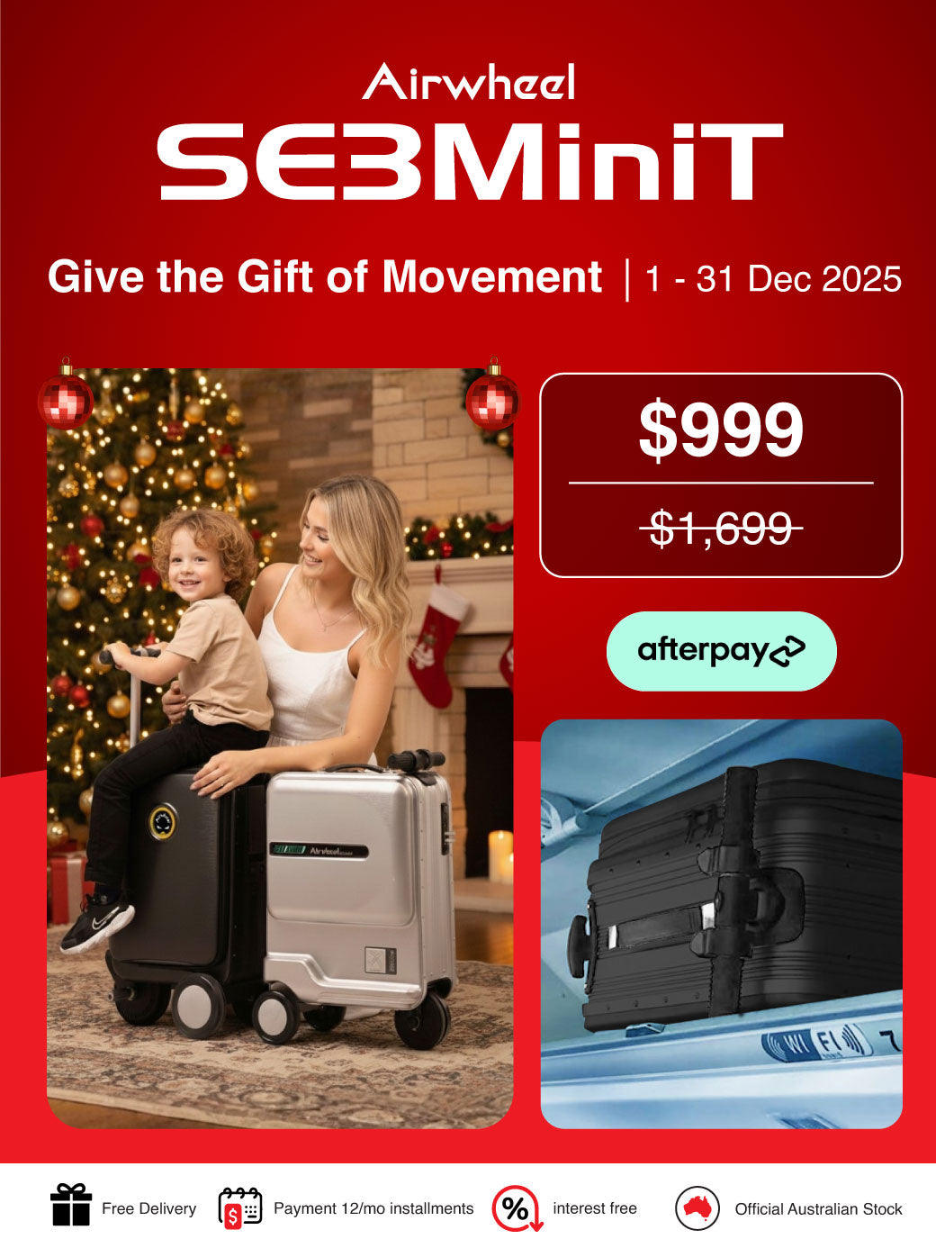 Airwheel SE3MiniT | Electric Rideable Smart Suitcase | 20-Inch with 26L Capacity