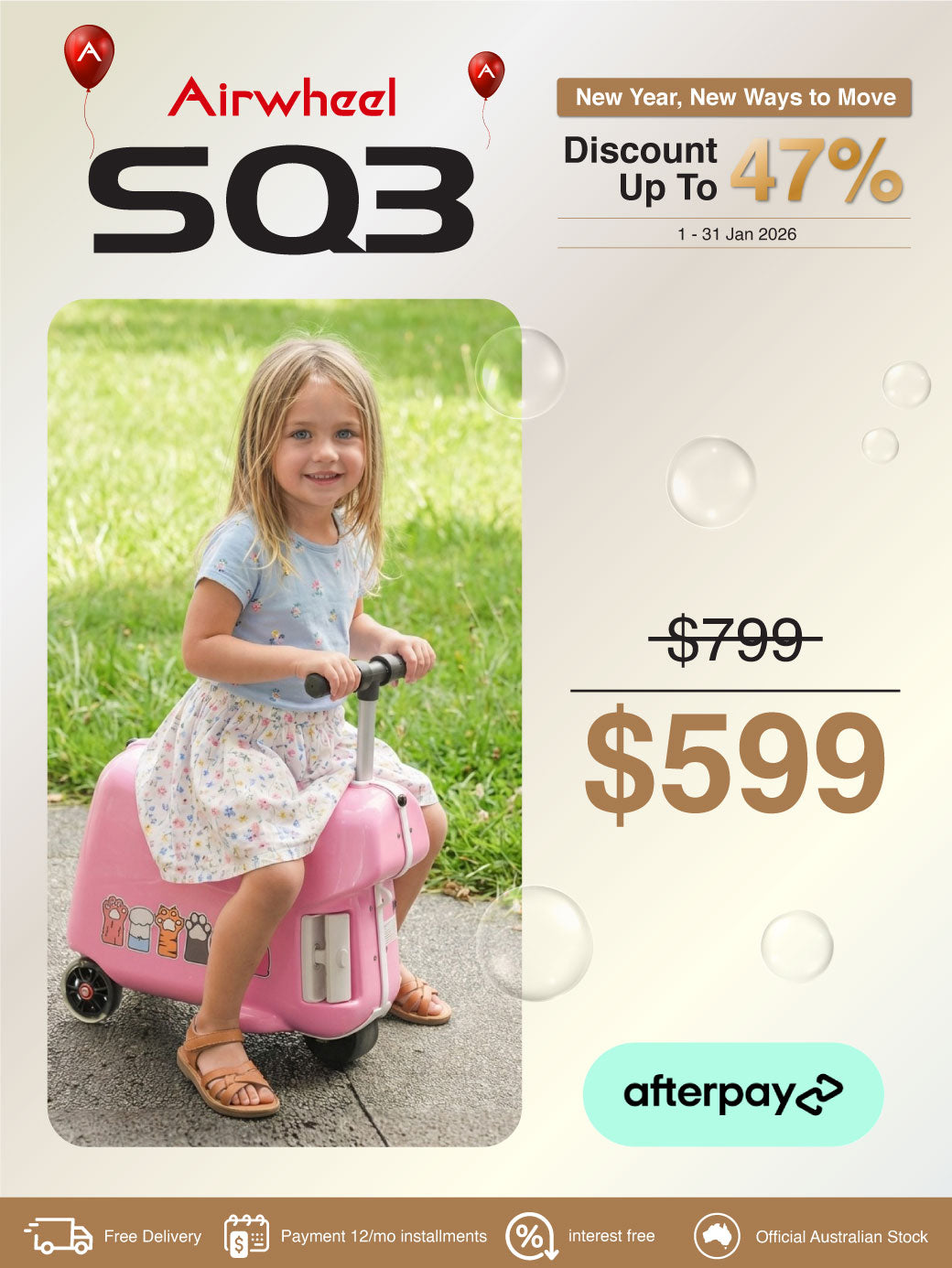 Airwheel SQ3 | Electric Rideable Smart Suitcase for Kids | 20-Inch with 15L Capacity