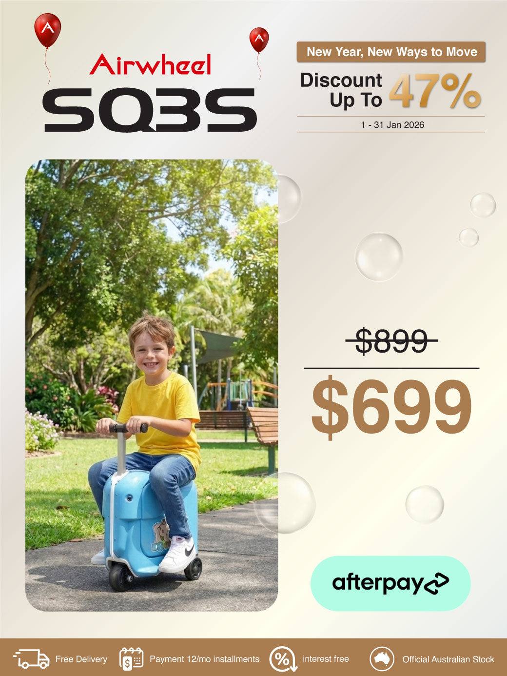 Airwheel SQ3S | Electric Rideable Smart Suitcase for Kids | 20-Inch with 15L Capacity