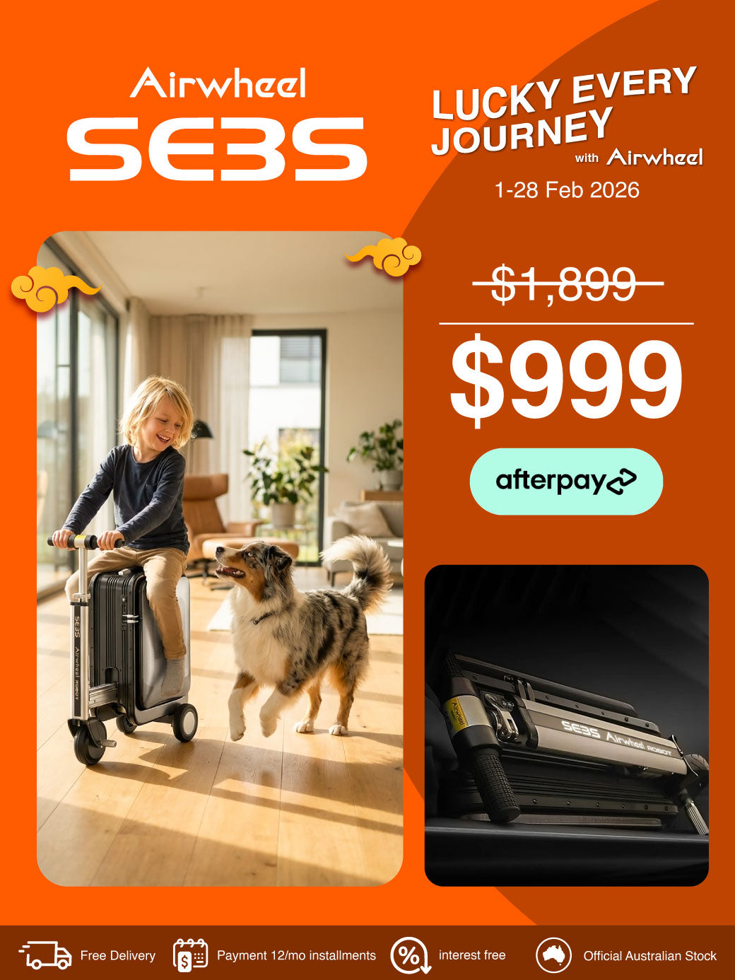 Airwheel SE3S | Electric Rideable Smart Suitcase | 20-Inch with 20L Capacity