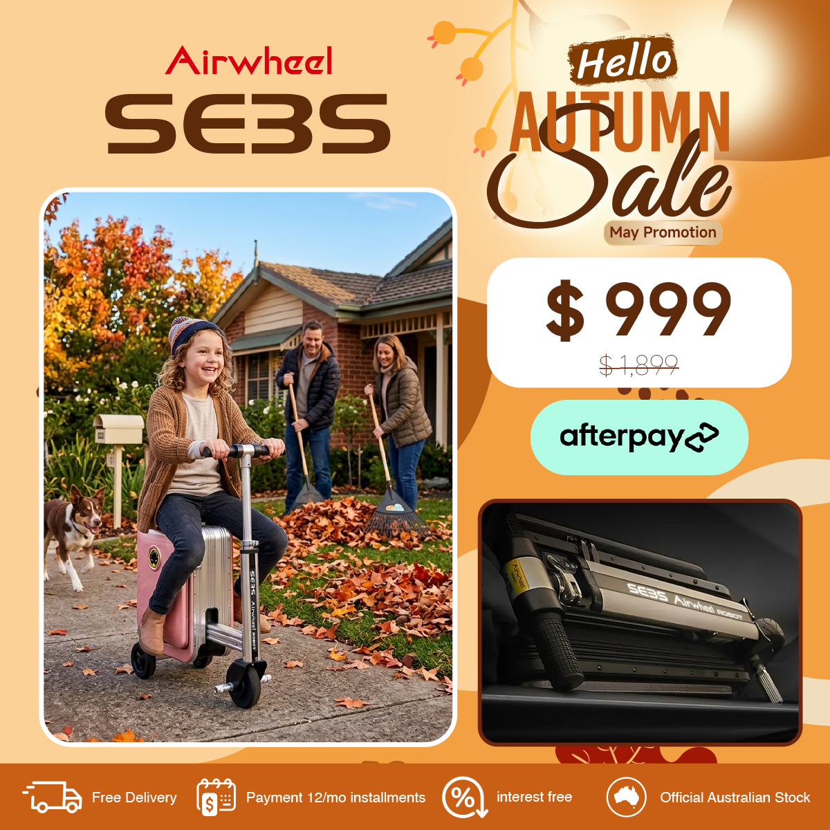 Airwheel SE3S | Electric Rideable Smart Suitcase | 20-Inch with 20L Capacity